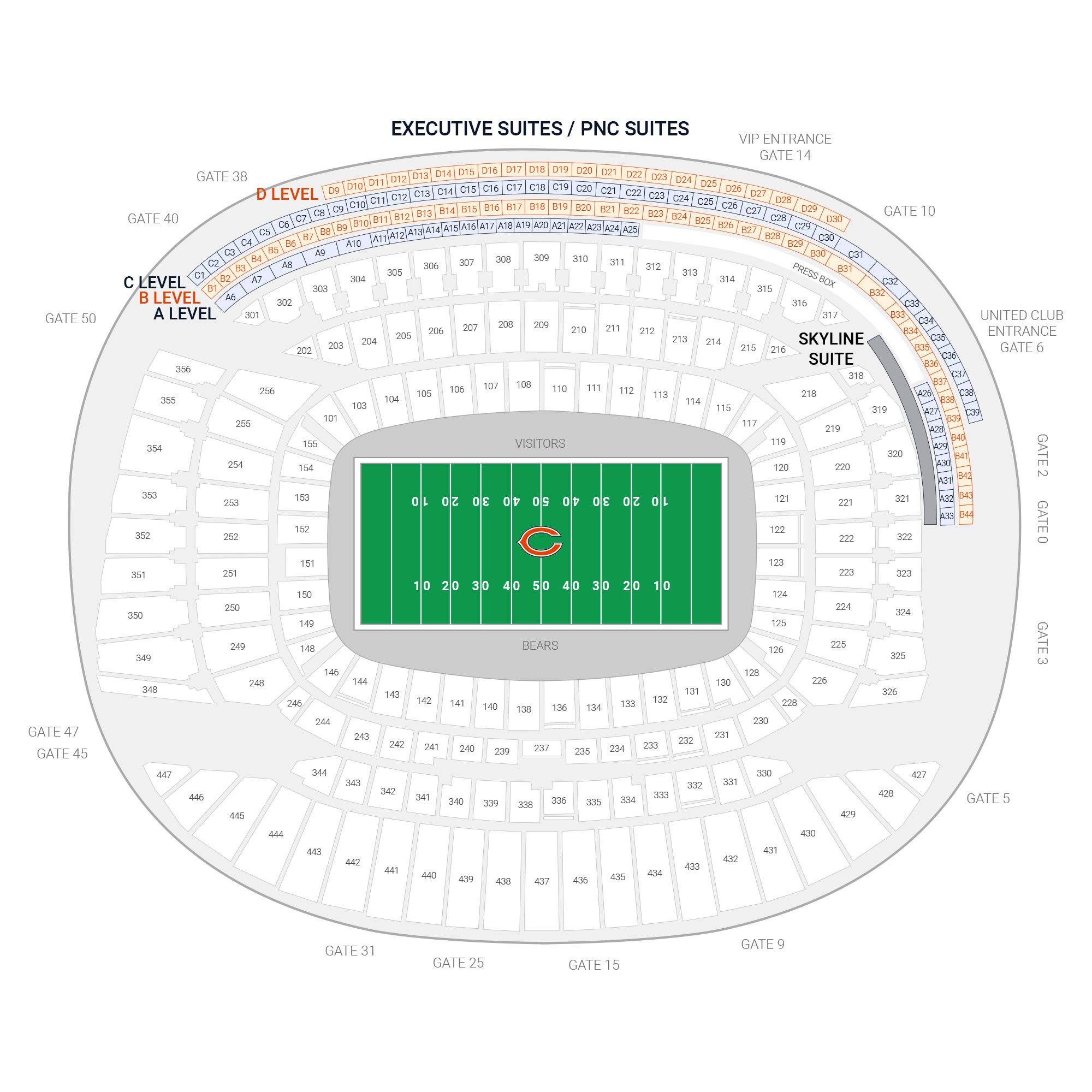 Soldier Field / Chicago Bears Suite Map and Seating Chart
